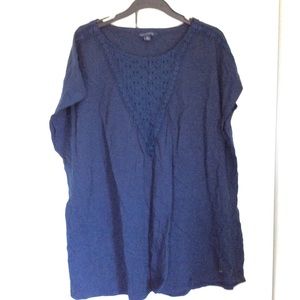 Bohemian embroidered navy cotton top XL